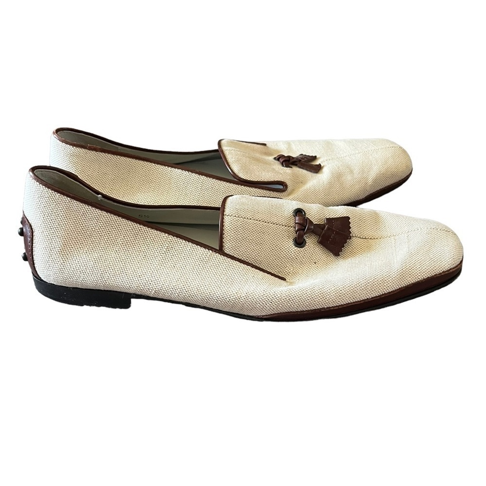 Tod’s Linen Tassel Loafers – Size 5.5 – Made in Italy